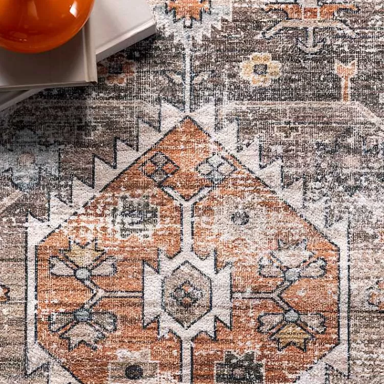 Alfombra Lavable de 4x6 Pies en Naranja con Diseño Vintage de Medallón - Oferta Exclusiva de Hogar Kirkland's