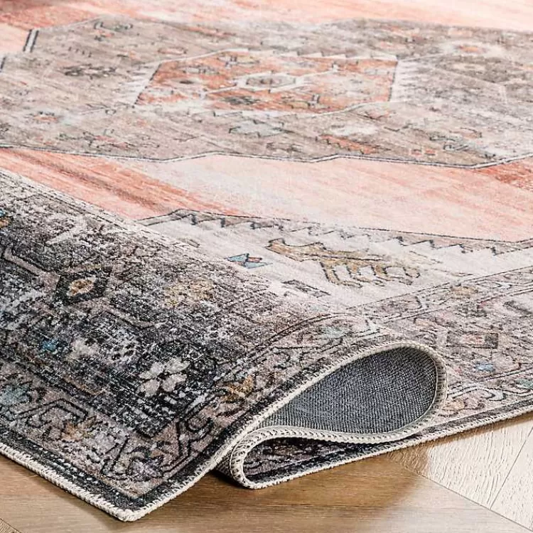 Alfombra lavable de medallones desgastados en tono terracota - Tamaño 5x8 pies - Diseño acogedor estilo rústico para salas y dormitorios - Colección Kirklands de textiles duraderos para el hogar - Ideal para espacios modernos que combinan calidez y funcionalidad - Textura suave con acabado vintage - Decoración que perdura temporada tras temporada.