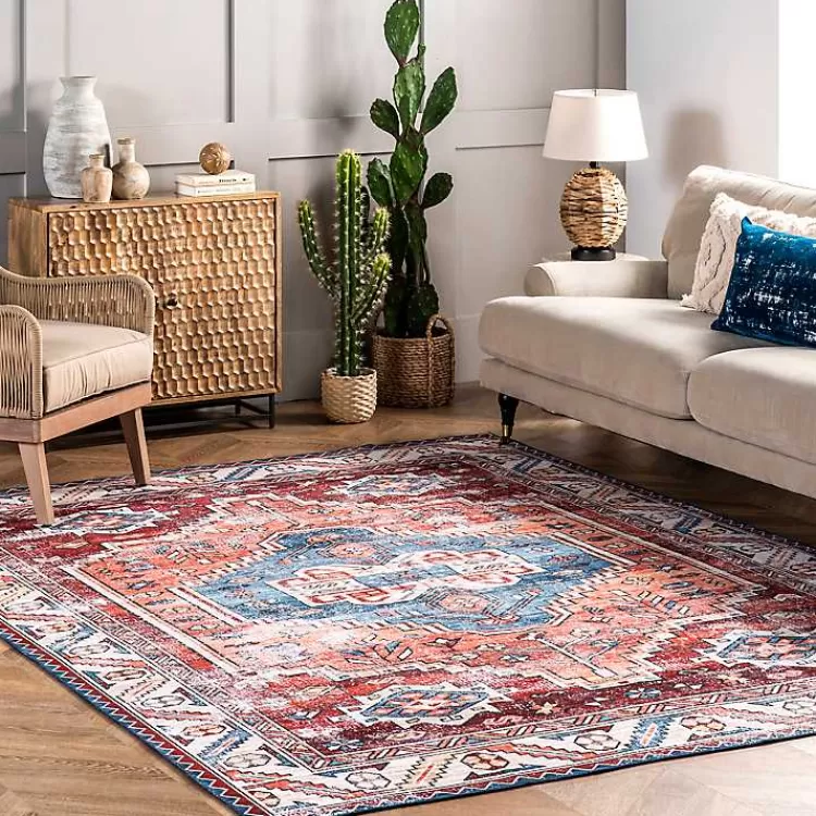 Alfombra Lavable Kirklands Home - Diseño Vintage Medallón en Beige, Tamaño 4x6, Ideal para Espacios Pequeños | Precio Accesible y Duradero