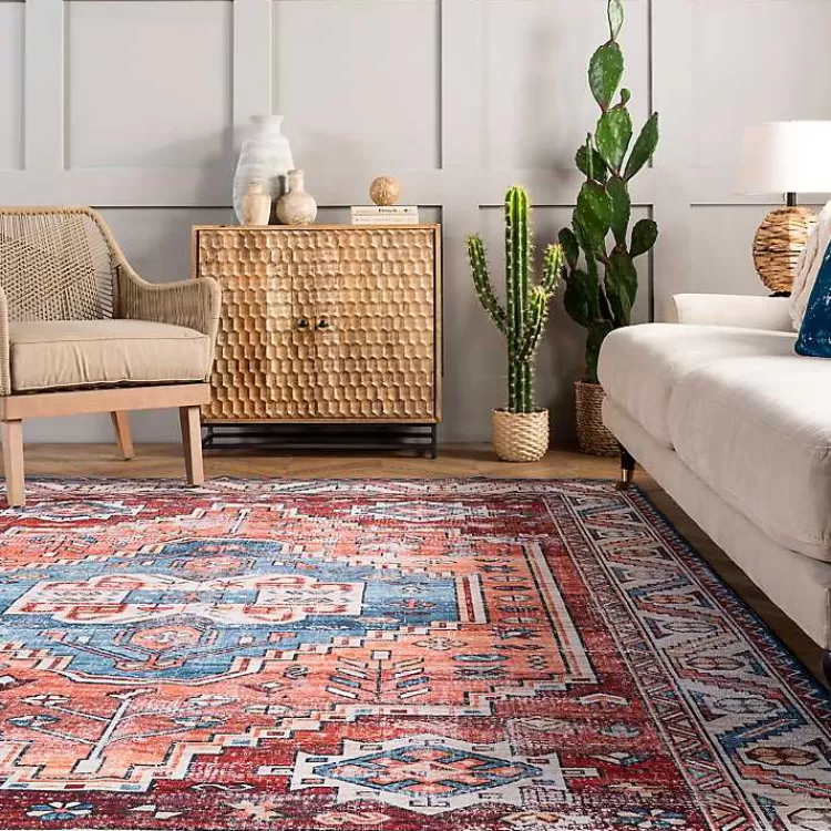 Alfombra Lavable Kirklands Home - Diseño Vintage Medallón en Beige, Tamaño 4x6, Ideal para Espacios Pequeños | Precio Accesible y Duradero