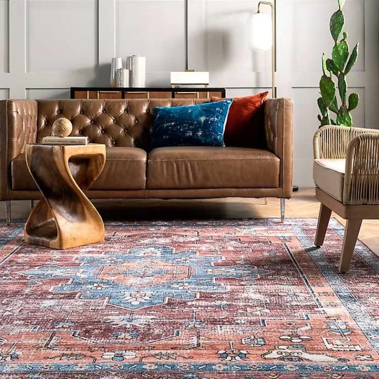 Alfombra Acogedora Lavable en Tono Naranja con Diseño de Medallones - Tamaño 4x6 Pies, Perfecta para Espacios Familiares | Novedad en Decoración Kirklands Home