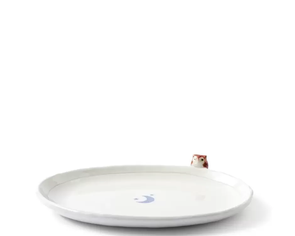 Platos Decorativos Miya - Diseño Nocturno de Búho y Luna con Toque Artesanal
