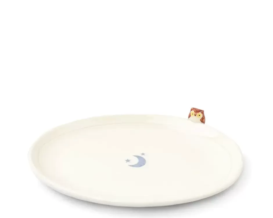 Platos Decorativos Miya - Diseño Nocturno de Búho y Luna con Toque Artesanal