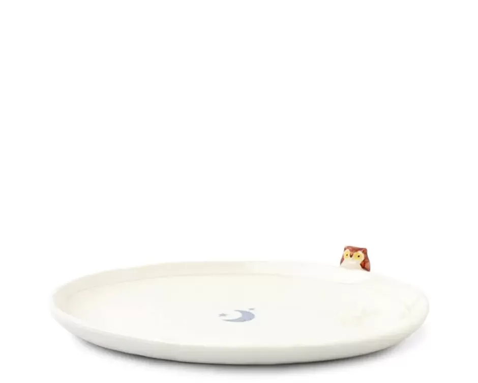 Platos Decorativos Miya - Diseño Nocturno de Búho y Luna con Toque Artesanal