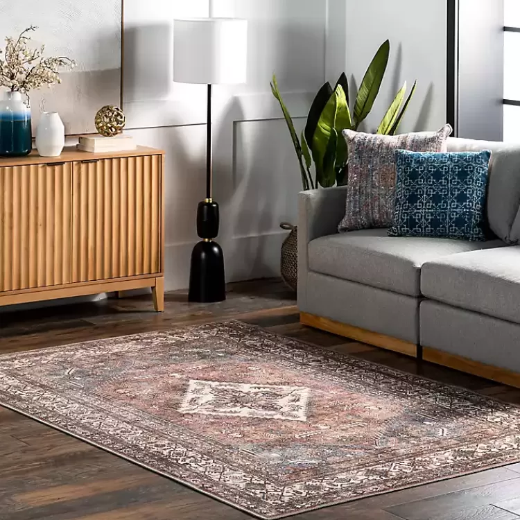 Alfombra lavable 3x5 pies con diseño medallón persa - Ideal para salas y dormitorios - Estilo elegante de la colección Kirklands Home