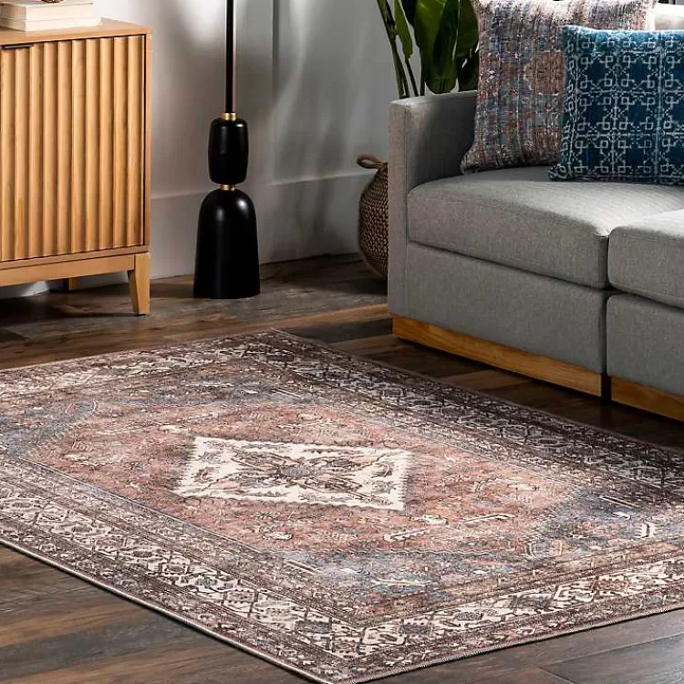 Alfombra lavable 3x5 pies con diseño medallón persa - Ideal para salas y dormitorios - Estilo elegante de la colección Kirklands Home