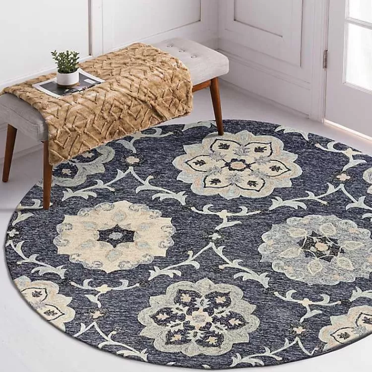 Alfombra Redonda Decorativa con Motivos Geométricos y Florales - 1.20m x 1.20m (Tamaño Estándar) | Diseño Exclusivo para Espacios Hogareños - Colección Kirklands