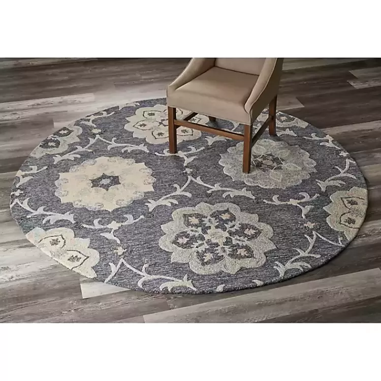 Alfombra Redonda Decorativa con Motivos Geométricos y Florales - 1.20m x 1.20m (Tamaño Estándar) | Diseño Exclusivo para Espacios Hogareños - Colección Kirklands