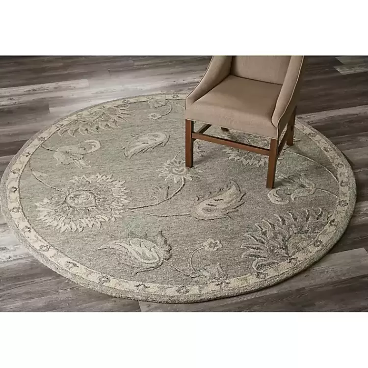 Alfombra Redonda de 120x120cm con Motivos Naturales en Tonos Grises - Estilo Boho Chic para Salas y Dormitorios