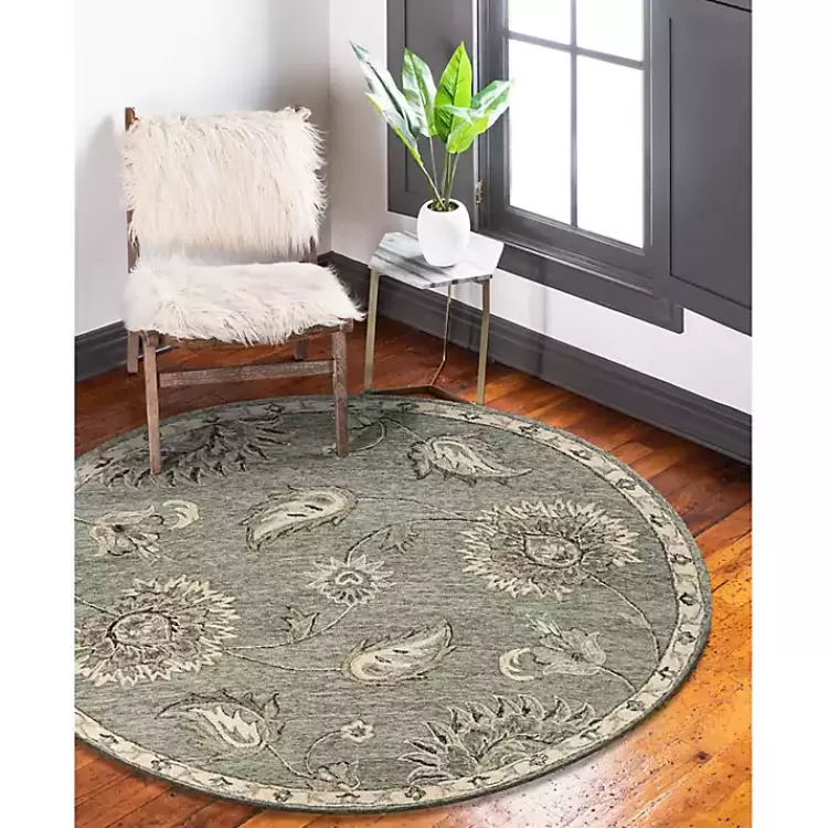 Alfombra Redonda de 120x120cm con Motivos Naturales en Tonos Grises - Estilo Boho Chic para Salas y Dormitorios