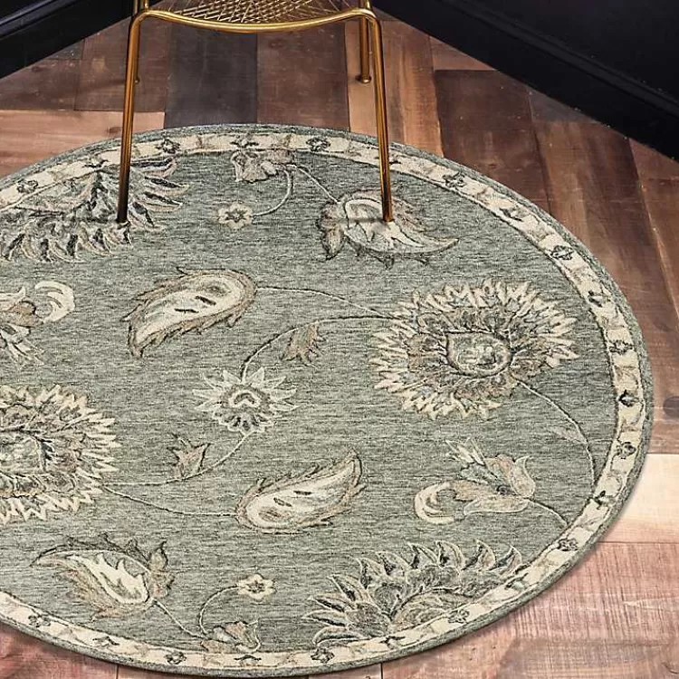 Alfombra Redonda de 120x120cm con Motivos Naturales en Tonos Grises - Estilo Boho Chic para Salas y Dormitorios