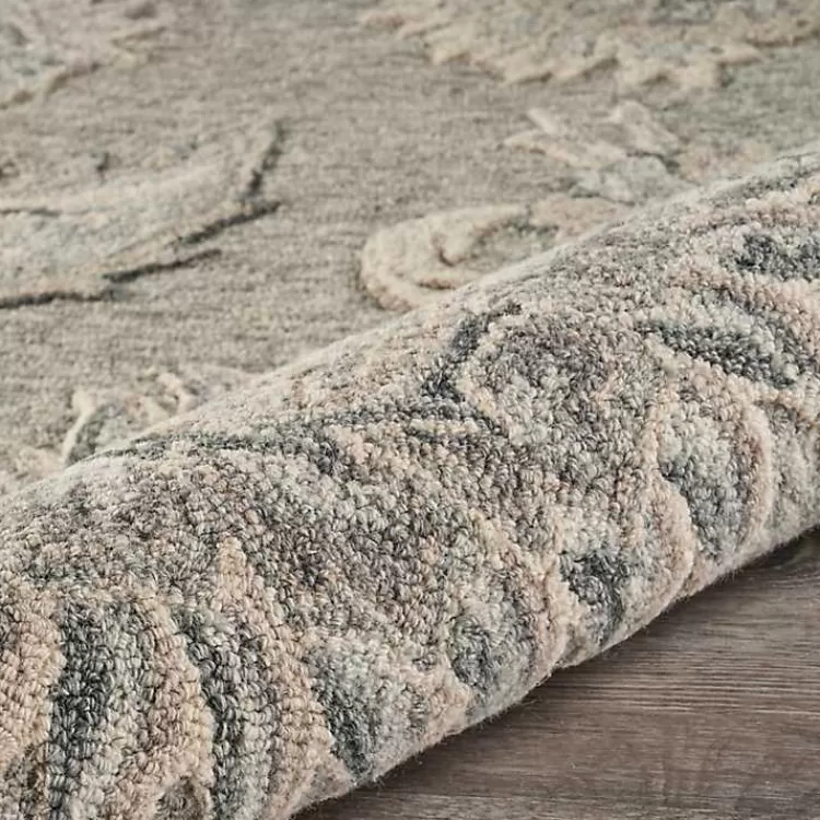 Alfombra Redonda de 120x120cm con Motivos Naturales en Tonos Grises - Estilo Boho Chic para Salas y Dormitorios