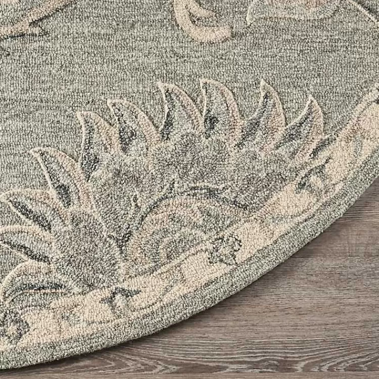 Alfombra Redonda de 120x120cm con Motivos Naturales en Tonos Grises - Estilo Boho Chic para Salas y Dormitorios