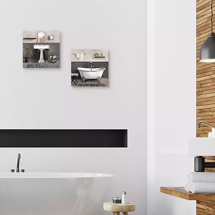 Dúo decorativo en lienzo para baños relajantes - Láminas listas para colgar estilo Kirklands 

(Alternativa opcional si necesita variación: 
¡Transforma tu espacio! Par de cuadros artísticos en tela para ambientes serenos - Colección exclusiva de decoración hogareña)