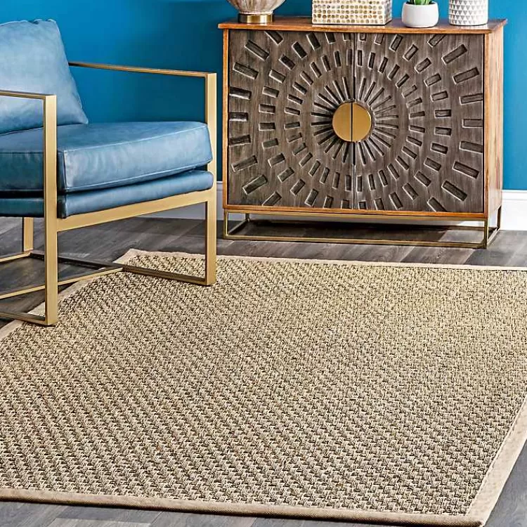 Alfombra Natural de Yute Marino 5x8 Pies - Tejido Ajedrezado para Sala - Decoración Rústica Moderna - Estilo Kirklands - Precio Accesible