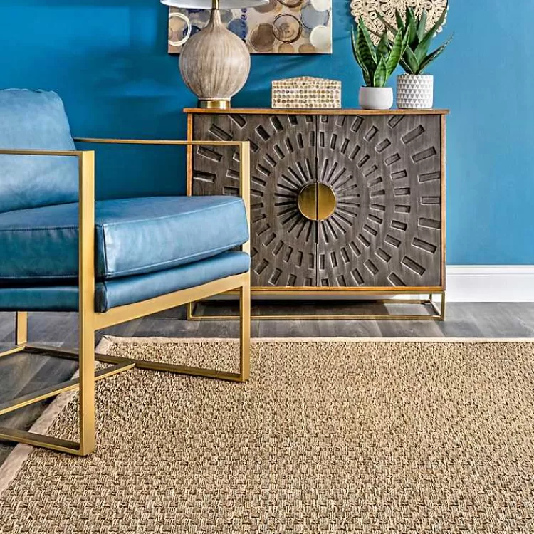 Alfombra Natural de Yute Marino 5x8 Pies - Tejido Ajedrezado para Sala - Decoración Rústica Moderna - Estilo Kirklands - Precio Accesible