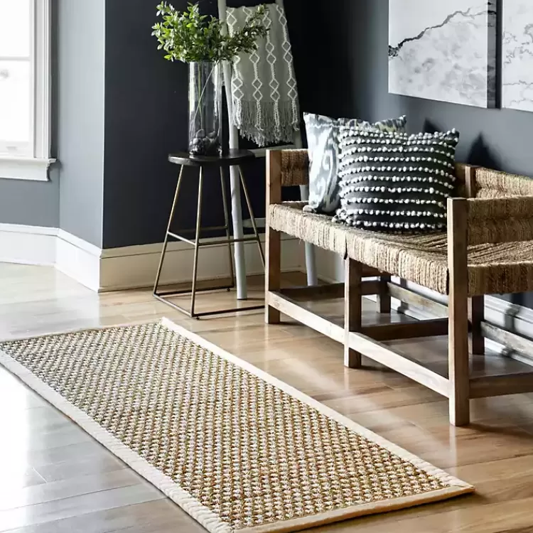 Alfombra Natural de Yute Marino 5x8 Pies - Tejido Ajedrezado para Sala - Decoración Rústica Moderna - Estilo Kirklands - Precio Accesible