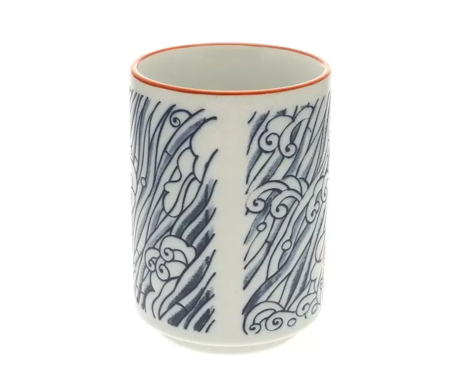 Tazas de té artesanales MIYA con diseño de carpas y olas vibrantes