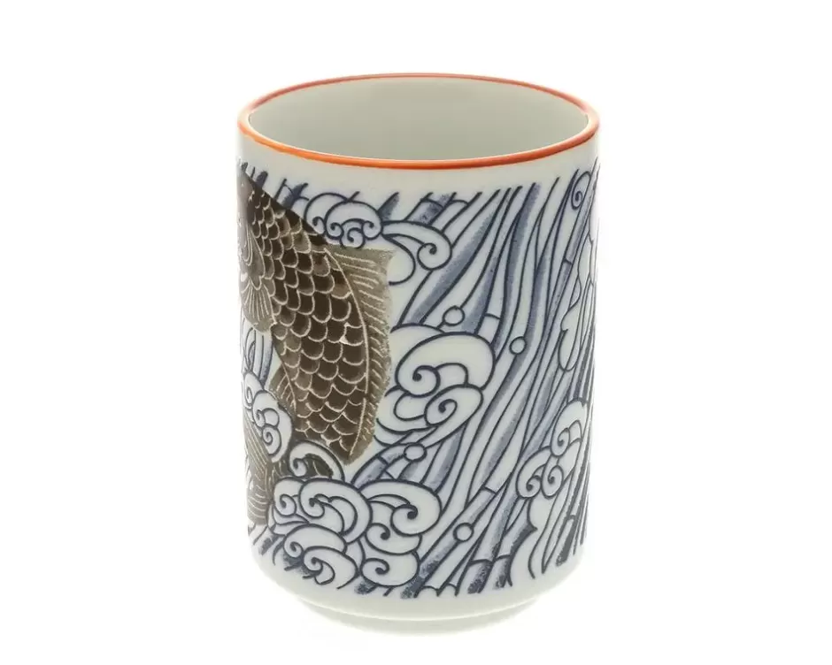 Tazas de té artesanales MIYA con diseño de carpas y olas vibrantes